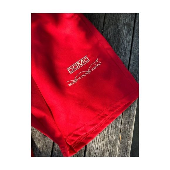 80s DOMO Red Canvas Shorts Drawstring Elastic Waist We Jump To The Pump Unisex - Picture 5 of 6